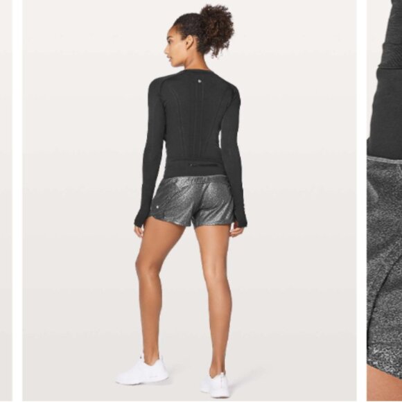 Lululemon Run Times Short II 4" Luminosity Foil Print Black Silver / Black Sz 6 - Picture 11 of 14
